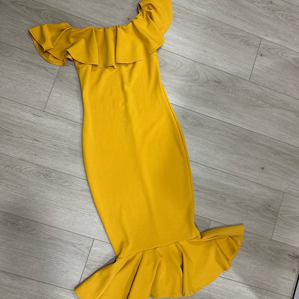 Mustard Off-Shoulder Dress